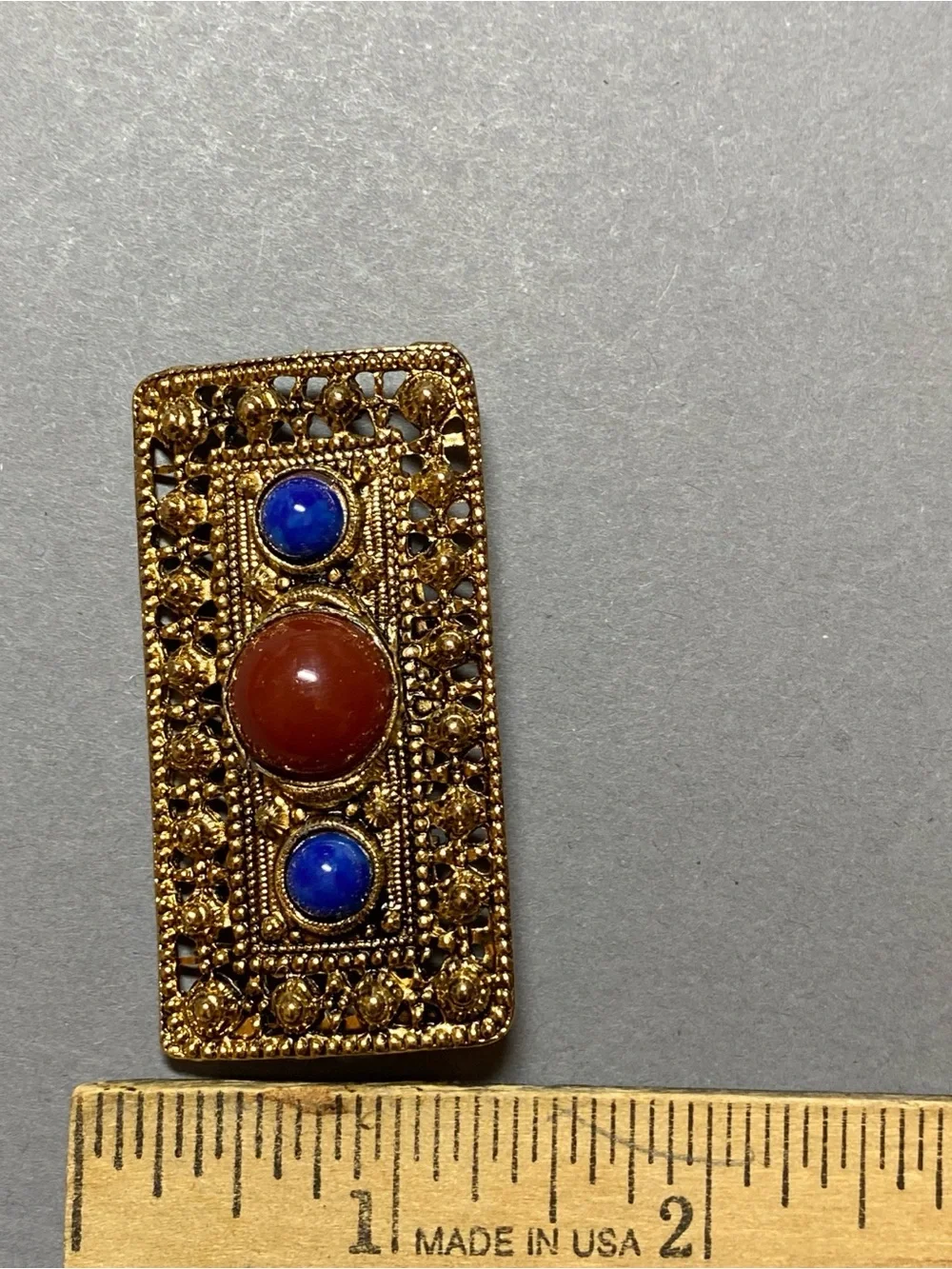 Vintage rectangle brass fake stone brooch pin